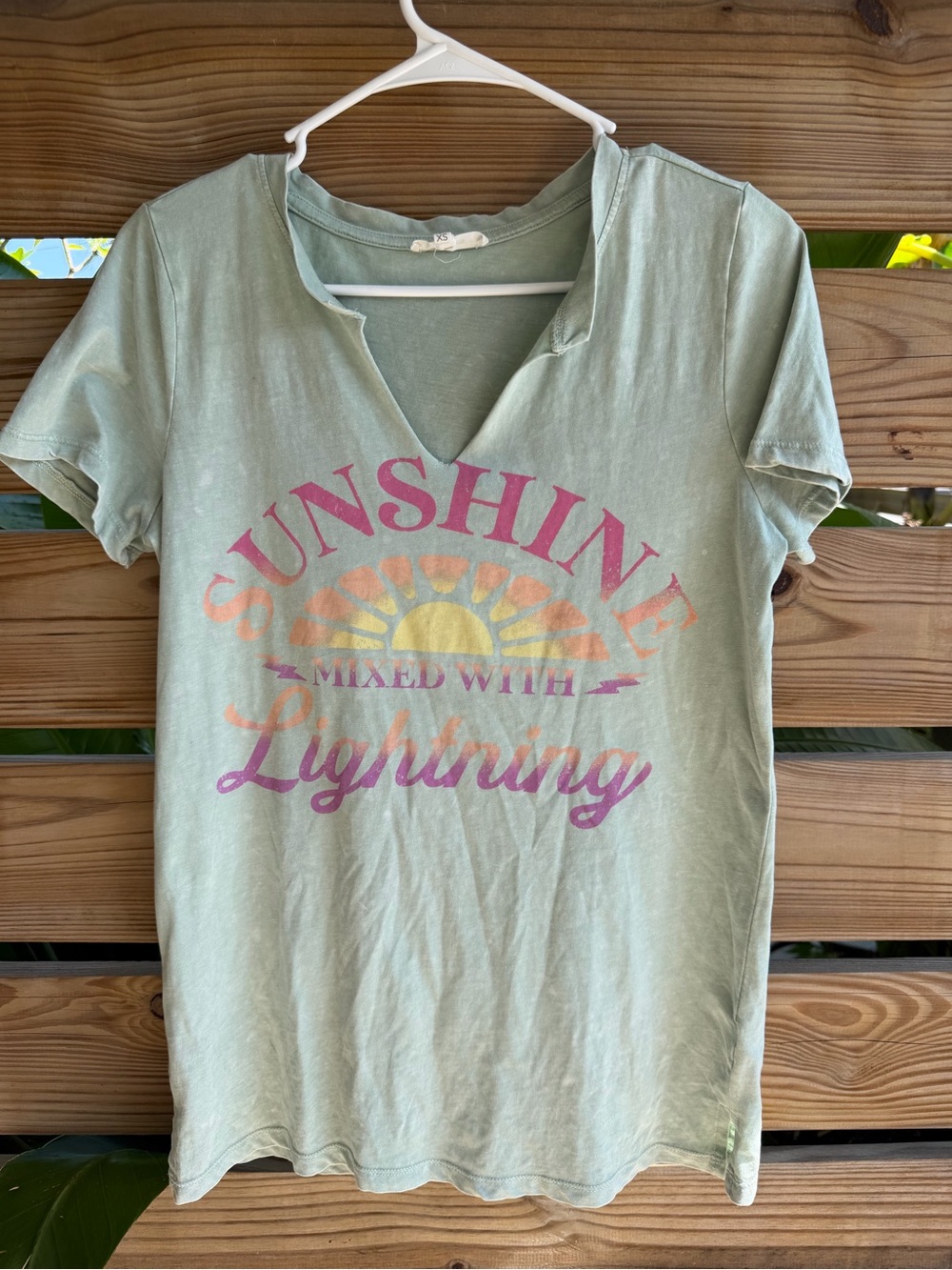 Maurices Sage Graphic V‑Neck Tee with Sunset Print